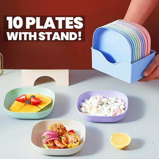 10pcs Multi-function Spit Bone Plate Set Household Food Grade Plastic Elliptical Plate Set - MedAir Traders