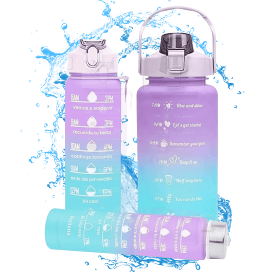 Set of 3 Motivational Water Bottle Set with Time Marker & Straw