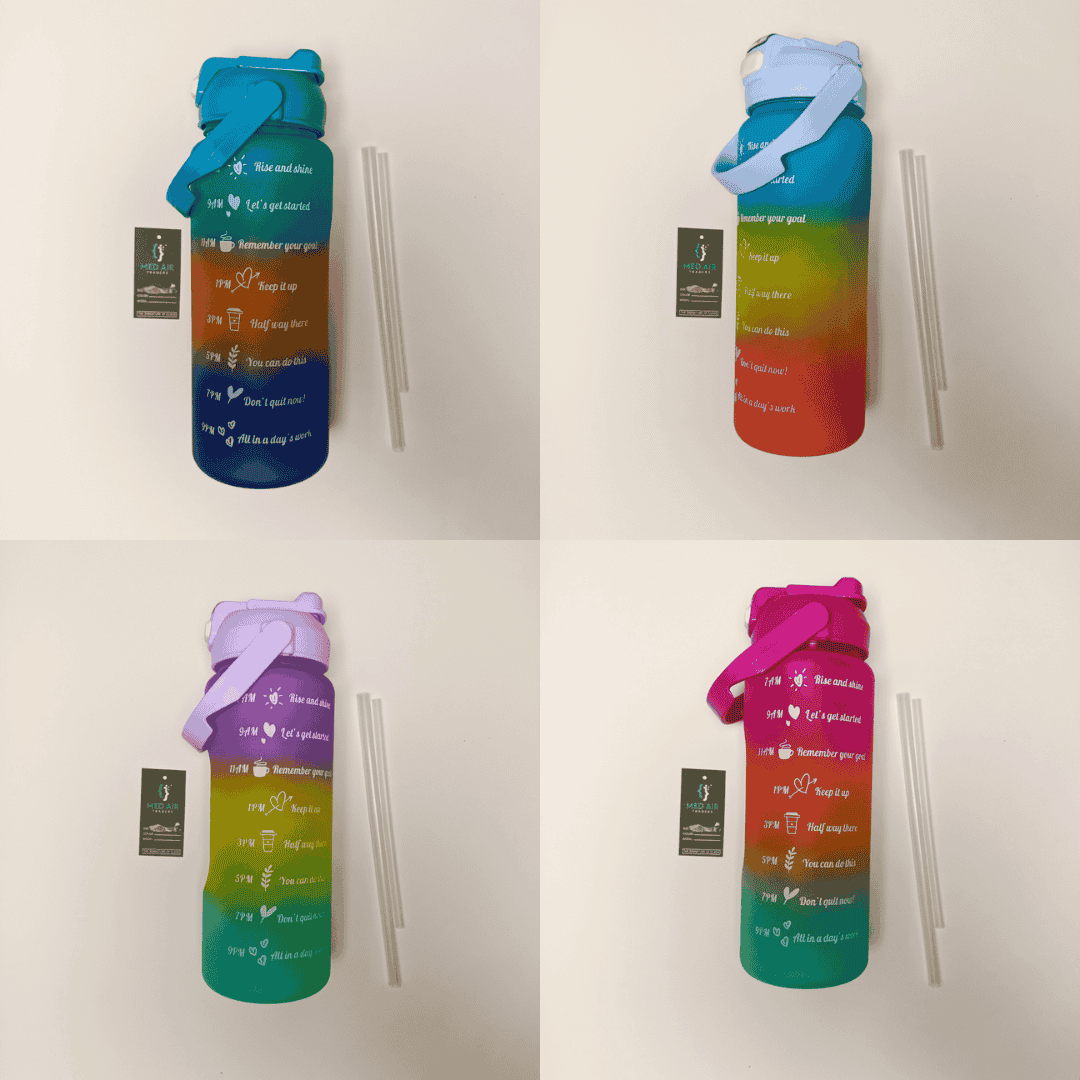 Set of 3 Motivational Water Bottle Set with Time Marker & Straw