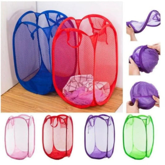 Foldable Laundry Bag Home Cloth Storage Mesh Washing Basket - Random Color - MedAir Traders