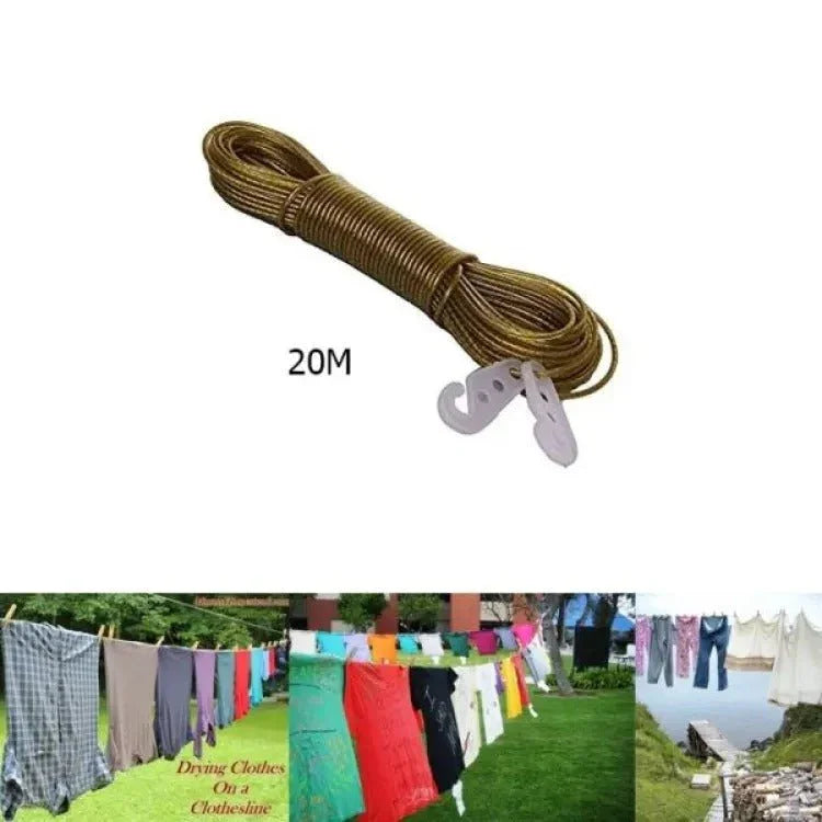 20 Meters Clothesline Laundry Wet Rope PVC Coated Strong Metal Wire For Clothes Rope Wire( with hooks ) - MedAir Traders