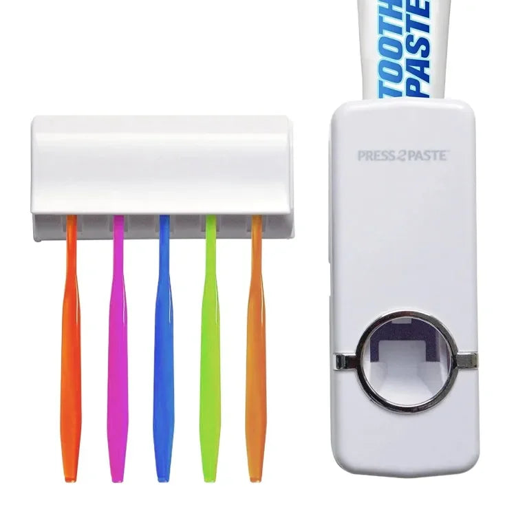 Toothpaste Dispenser With 5 Brush Holder Wall Mounted Automatic Hands Free Toothpaste Dispenser - MedAir Traders