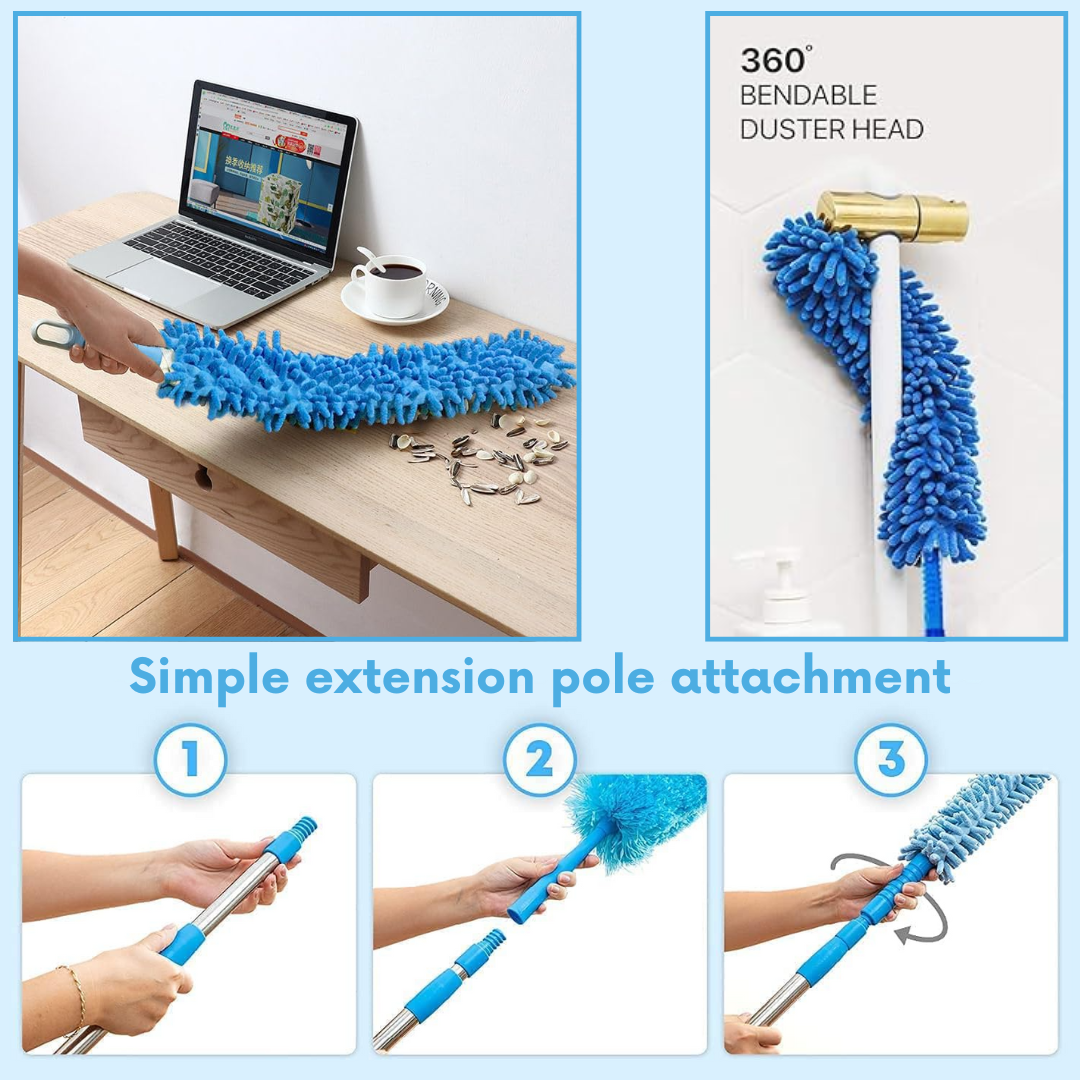Micro Fiber Fan Duster Flexible Duster With Telescopic Stainless Steel Handle