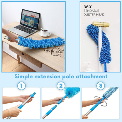 Micro Fiber Fan Duster Flexible Duster With Telescopic Stainless Steel Handle