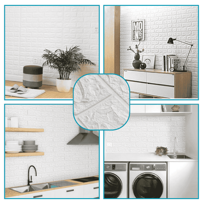 Easy Install 3D Wall Stickers White Brick - 6-Pack