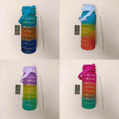 Set of 3 Motivational Water Bottle Set with Time Marker & Straw
