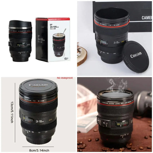 Stainless Steel Camera Coffee Lens Mug , White Black Coffee Mugs - MedAir Traders