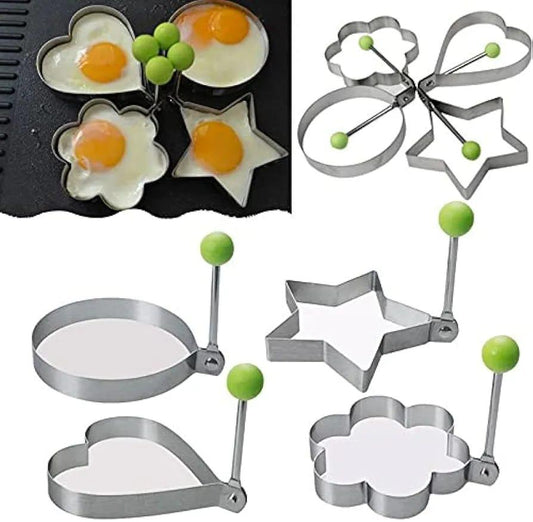 Pack of 4 New Mould Style Fried Egg Pancake Shaper | Egg Shaper Kitchen Tools Star, Heart, Round, Flower Shaped Stainless Steel - MedAir Traders