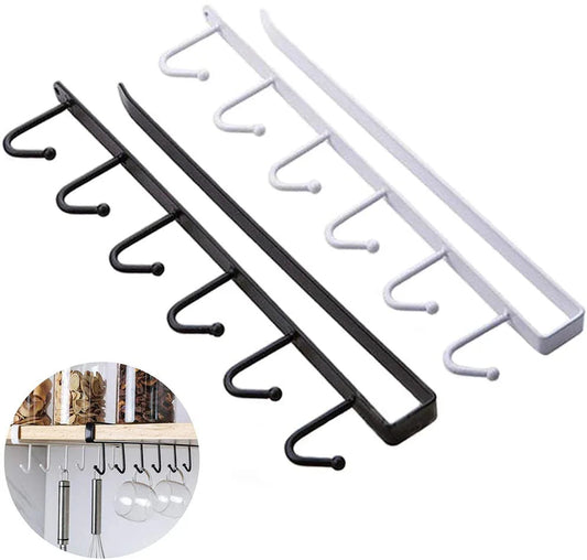 6-Hook Under-the-Shelf Mug Rack Kitchen Hanging Organizer (Random Color) - MedAir Traders