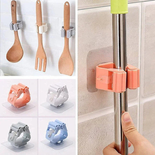 Self Adhesive Mop and Broom Holder Wall Mount Magic Hanger Organizer Cleaning Tool Storage Mop Rack (Random Color) - MedAir Traders